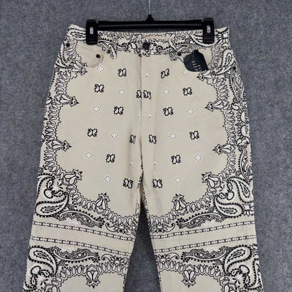 Tory Burch Bandana Paisley Print Straight Leg Pants Cream Black Size 29 - Picture 9 of 13